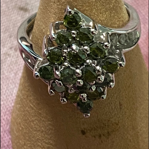Solid White Gold Green Tourmaline White Topaz - Picture 2 of 6